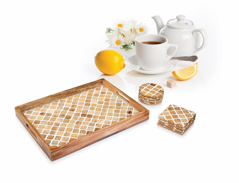 Serving Tray with Coasters Set - Moroccan Texture