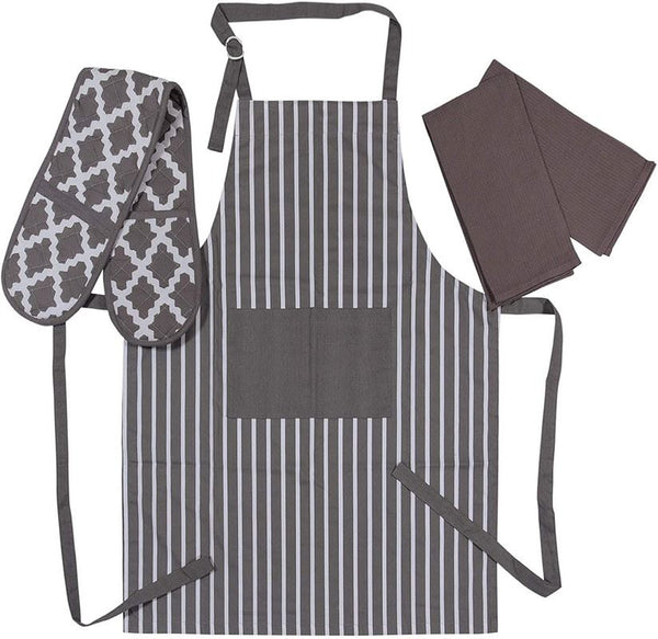 Apron, Oven Mitt & Kitchen Tea Towels Set - Pack of 4