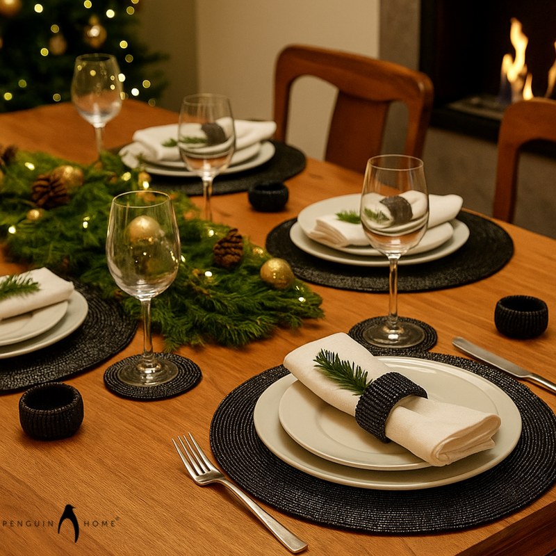Placemats, Coasters & Napkin Rings Set - Handcrafted Glass Beaded
