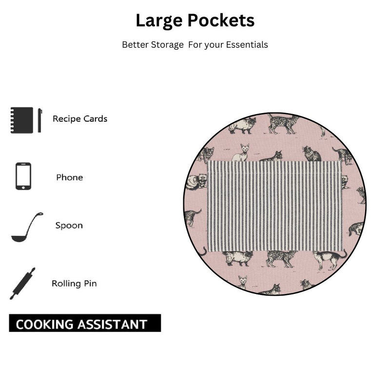 Chef Quality  Apron With  Thokka Print  Plain woven contrast color pocket
