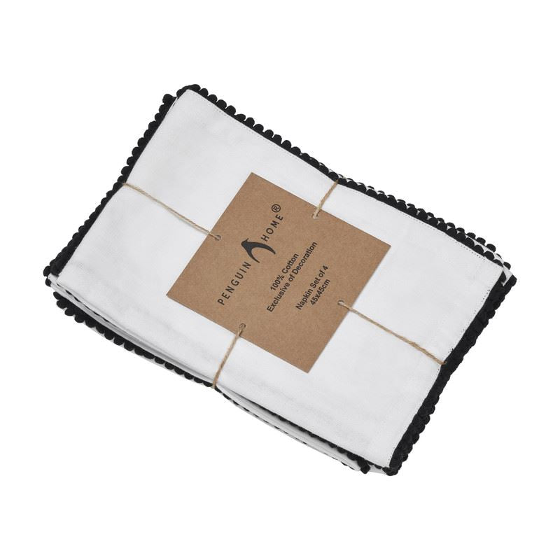 Reusable Cotton Napkin with Four Side Pom Pom Lace design (185 GSM)
