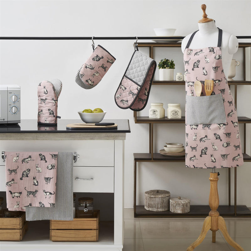 Set of 6 Kitchen Set - Tea Towels, Double Oven Gloves, Oven Gloves & Apron
