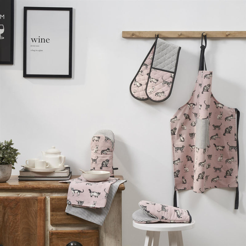 Set of 6 Kitchen Set - Tea Towels, Double Oven Gloves, Oven Gloves & Apron