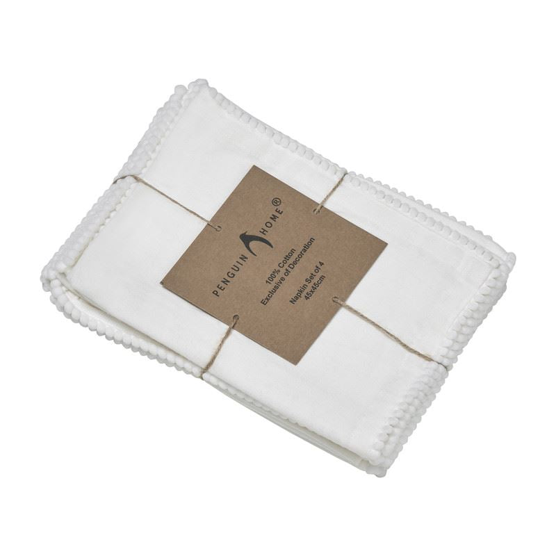 Reusable Cotton Napkin with Four Side Pom Pom Lace design (185 GSM)