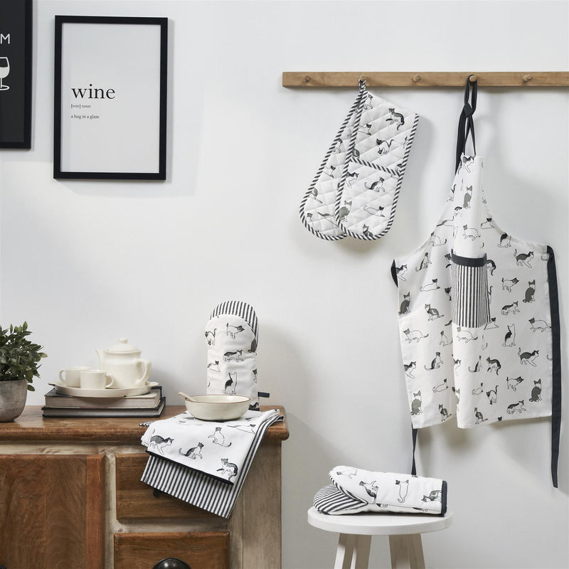 Set of 6 Kitchen Set - Tea Towels, Double Oven Gloves, Oven Gloves & Apron