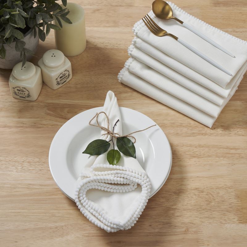 Reusable Cotton Napkin with Four Side Pom Pom Lace design (185 GSM)
