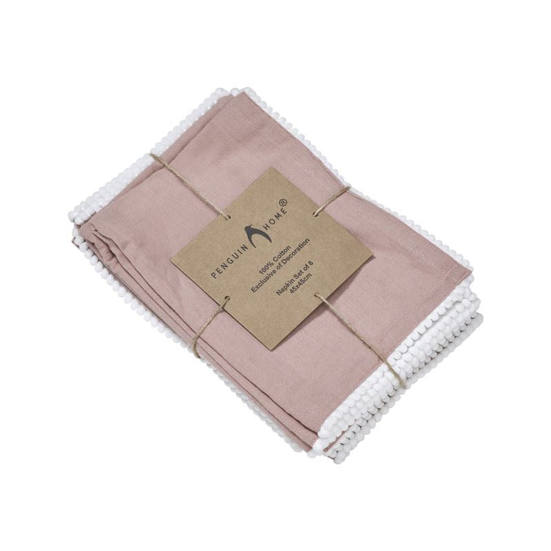 Reusable Cotton Napkin with Four Side Pom Pom Lace design (185 GSM)