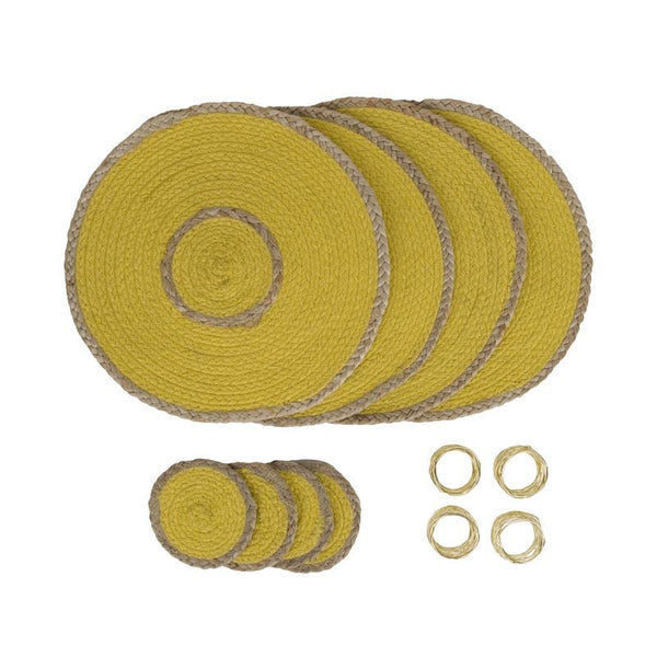 Tischsets, Untersetzer und Serviettenringe – handgefertigt aus Jute und Polyester