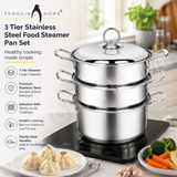 Penguin_Home_3_Tier_Stainless_Steel_Food_Steamer_Pan_Set_Induction_Safe_1