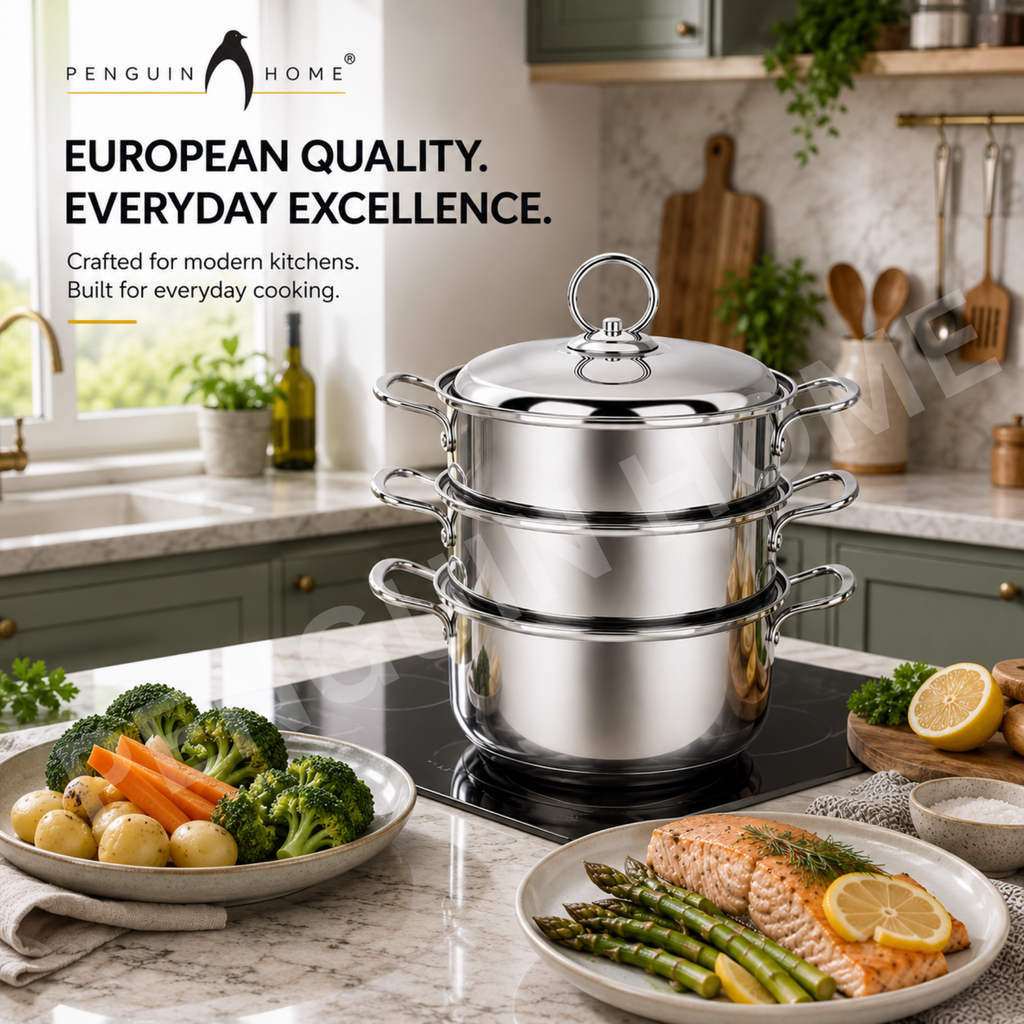 Buy Penguin Home 3 Tier Stainless Steel Steamer Set 20cm, Induction ...