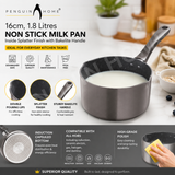 Penguin Home Stainless Steel Milk Pan with Pouring Lips, Induction Compatible Saucepan, Versatile Cooking Pot for Milk, Sauces & Heating, Dishwasher Safe