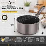 Penguin Home Stainless Steel Milk Pan with Pouring Lips, Induction Compatible Saucepan, Versatile Cooking Pot for Milk, Sauces & Heating, Dishwasher Safe
