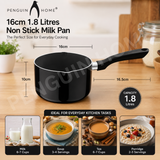 Penguin Home Stainless Steel Milk Pan with Pouring Lips, Induction Compatible Saucepan, Versatile Cooking Pot for Milk, Sauces & Heating, Dishwasher Safe