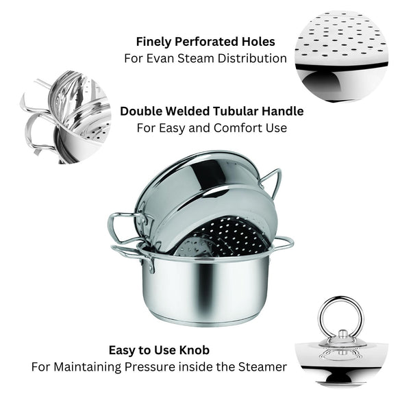 3 Tier Steamer Set, 3 Litre, 20cm | Induction Safe
