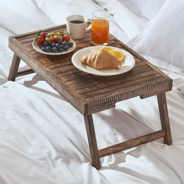 Breakfast Bed Tray - Foldable & Sturdy Mango Wood