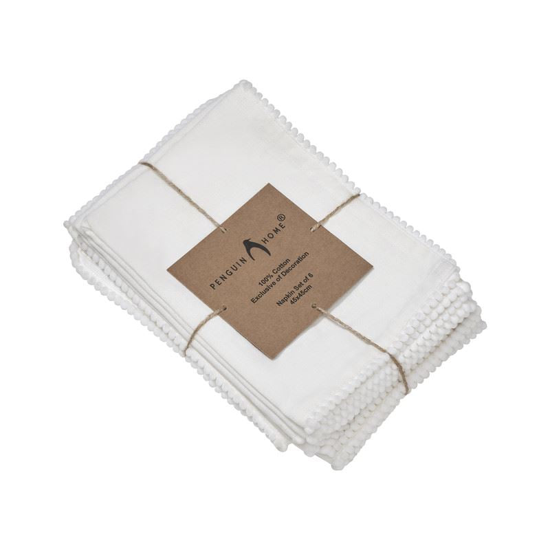 Reusable Cotton Napkin with Four Side Pom Pom Lace design