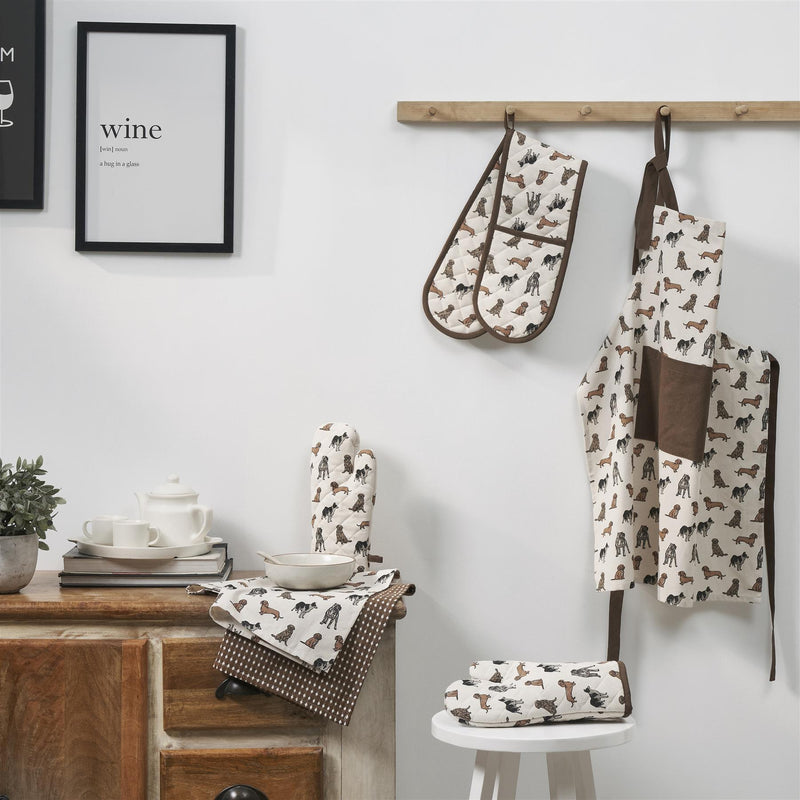 Set of 6 Kitchen Set - Tea Towels, Double Oven Gloves, Oven Gloves & Apron