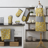 Set of 6 Kitchen Set - Tea Towels, Double Oven Gloves, Oven Gloves & Apron