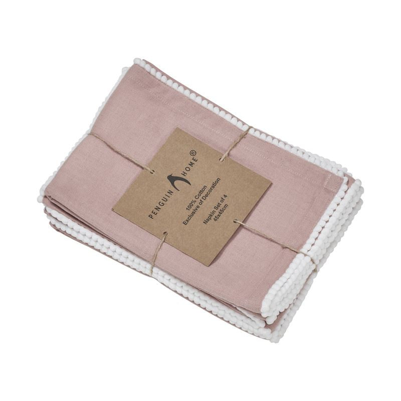 Reusable Cotton Napkin with Four Side Pom Pom Lace design (185 GSM)