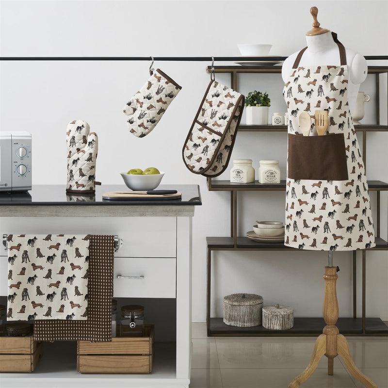 Set of 6 Kitchen Set - Tea Towels, Double Oven Gloves, Oven Gloves & Apron