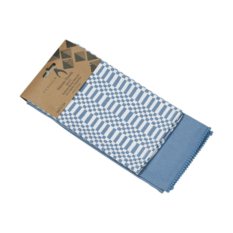 Recycled Cotton Set of 2 and 3 Tea Towels Eco Friendly with Stylish Thokka Print