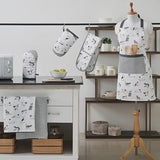Set of 6 Kitchen Set - Tea Towels, Double Oven Gloves, Oven Gloves & Apron
