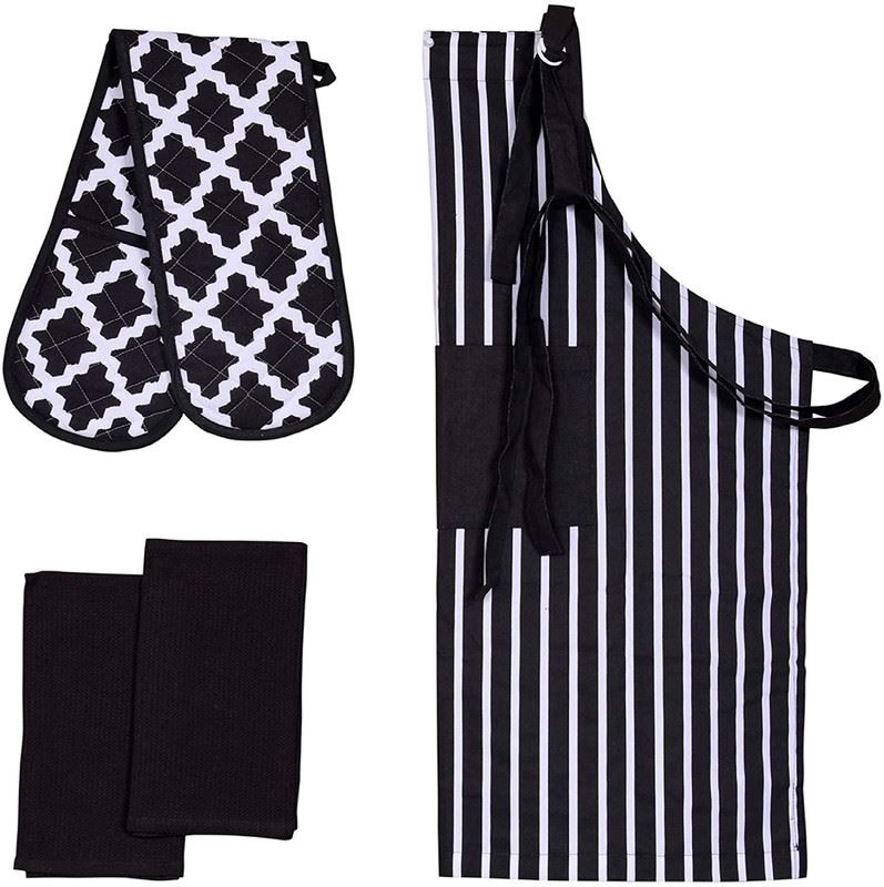 Apron, Oven Mitt & Kitchen Tea Towels Set - Pack of 4