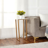 Side Table with Real Marble Top & Sturdy Rectangular Legs