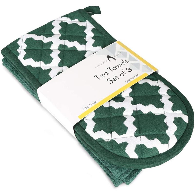 Oven Glove & Kitchen Tea Towels - Set of 3