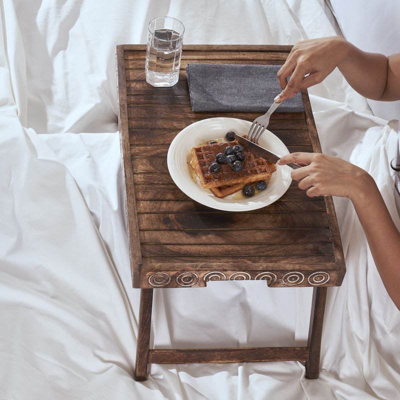 Breakfast Bed Tray - Foldable & Sturdy Mango Wood