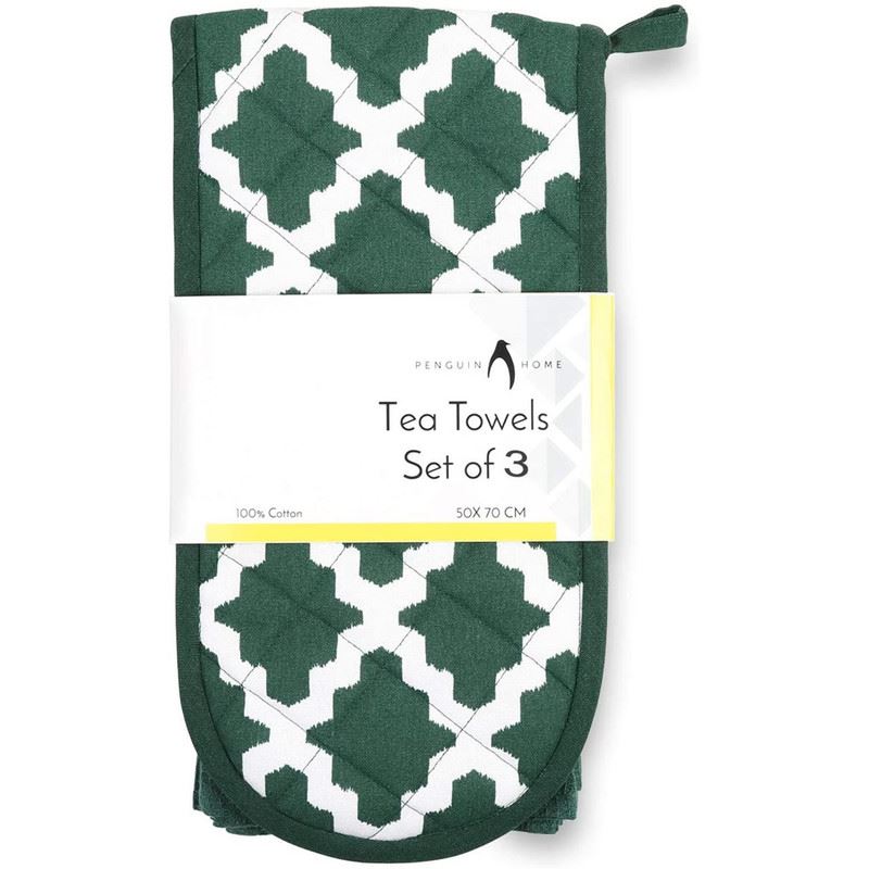 Oven Glove & Kitchen Tea Towels - Set of 3