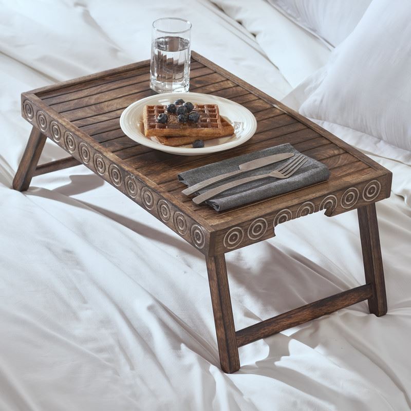 Breakfast Bed Tray - Foldable & Sturdy Mango Wood