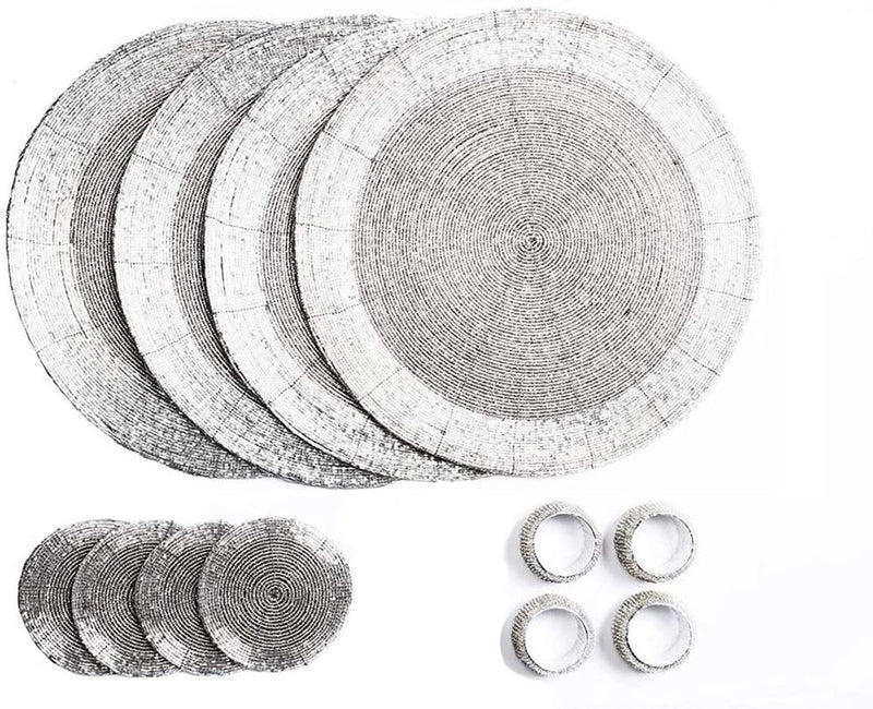 Placemats, Coasters & Napkin Rings Set - Handcrafted Glass Beaded