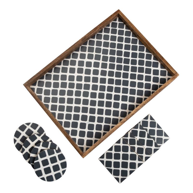 Serving Tray with Coasters Set - Moroccan Texture