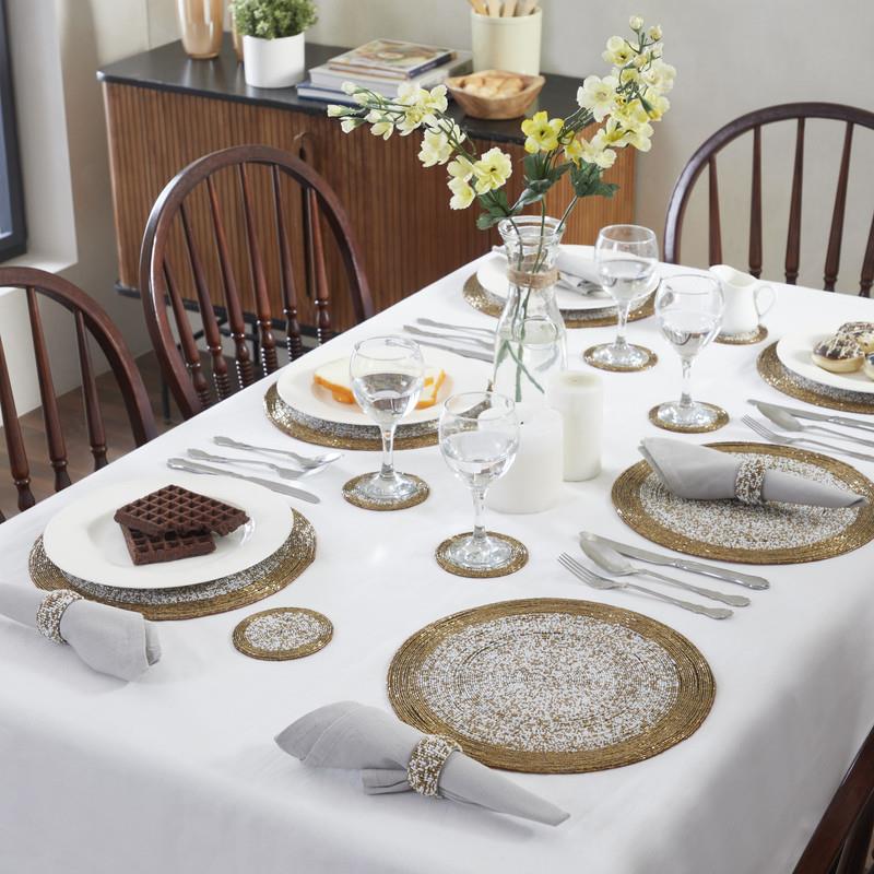 Tischsets, Untersetzer und Serviettenringe im Set – handgefertigte Glasperlen