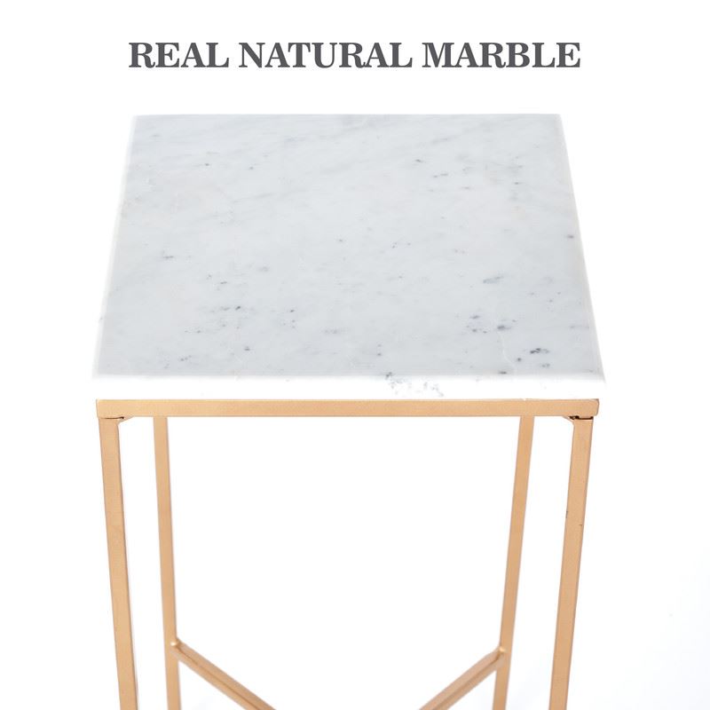 Marble Side Table - White & Light Gold