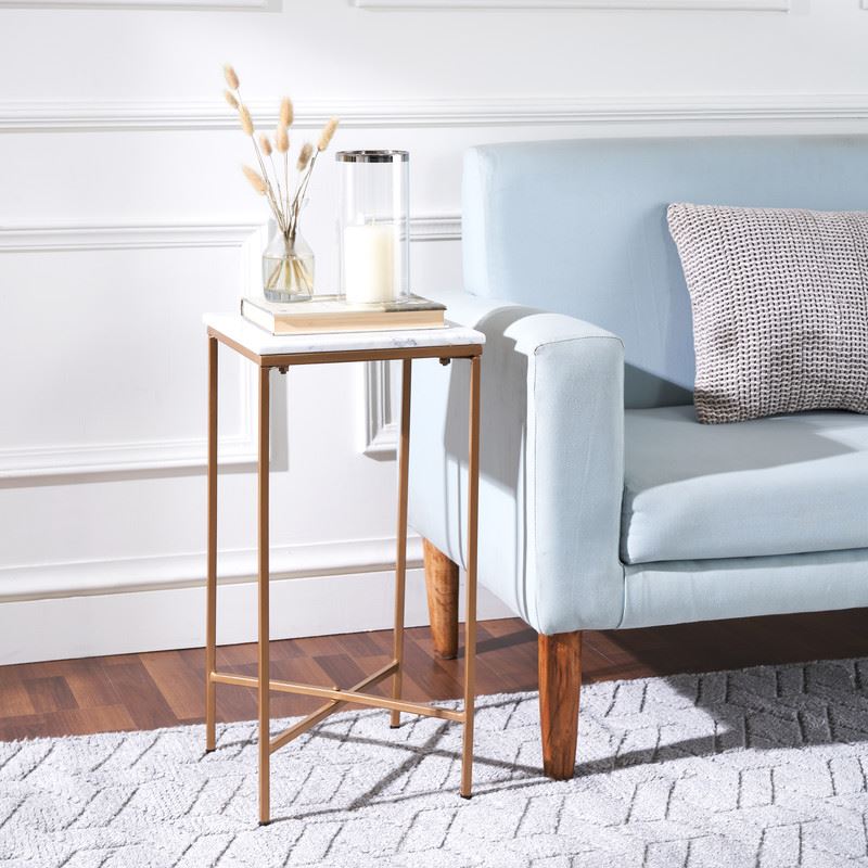 Side Table with Real Marble Top & Sturdy Rectangular Legs