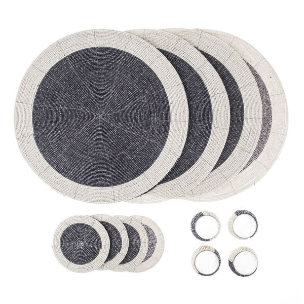 Tischsets, Untersetzer und Serviettenringe im Set – handgefertigte Glasperlen