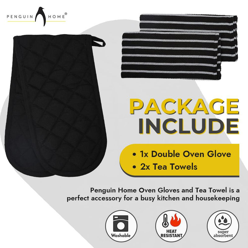 Oven Glove & Kitchen Tea Towels - Set of 3