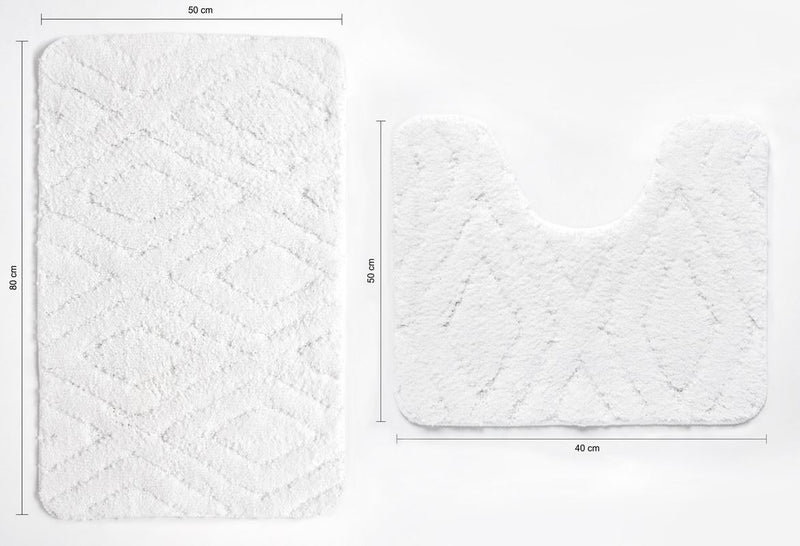 Bath Mats - Set of 2 - Diamond Design - Non Slip Microfibre Plush Soft