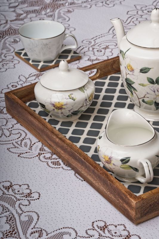 Serving Tray with Coasters Set - Moroccan Texture