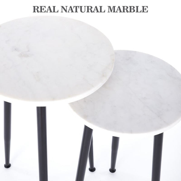 Penguin Home® Set of 2 Round White Marble Top Side Tables