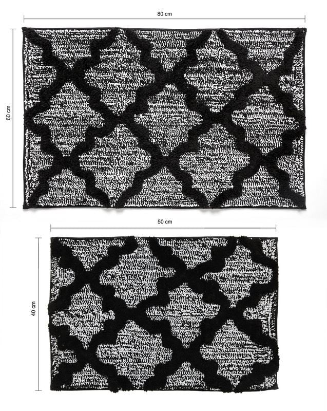 Bath Mats - Set of 2 - Quatrefoil Design - Non Slip Microfibre Plush Soft