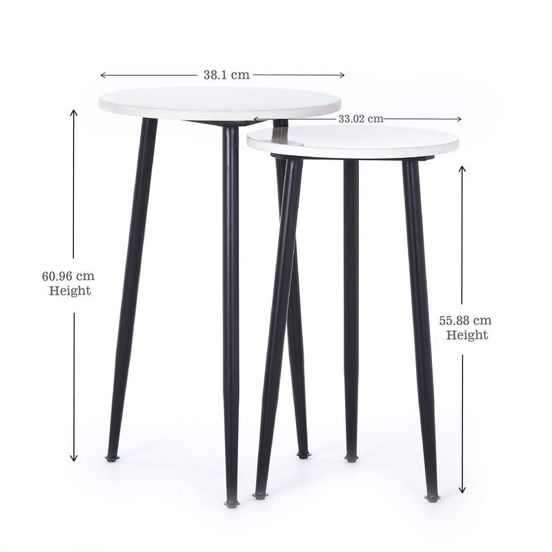 Penguin Home® Set of 2 Round White Marble Top Side Tables