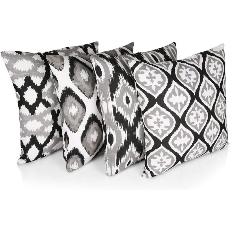 Pack of 4 Ikat Printed Double Sided Cushion Covers