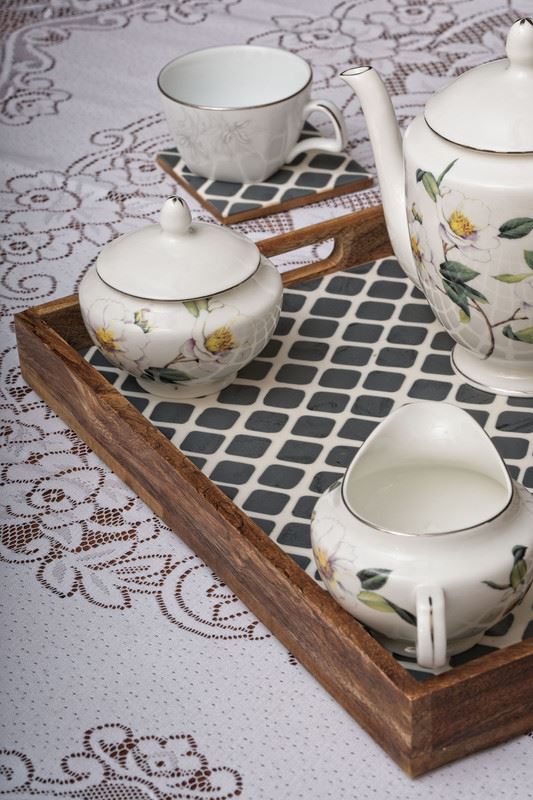 Serving Tray with Coasters Set - Moroccan Texture