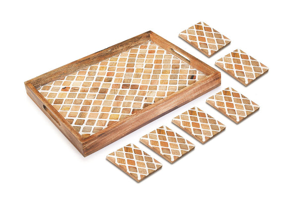 Serving Tray with Coasters Set - Moroccan Texture