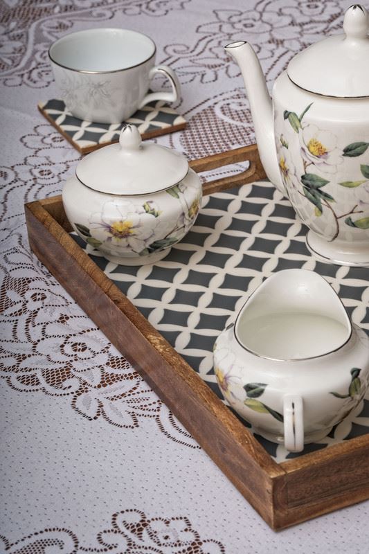 Serving Tray with Coasters Set - Diamond Design