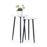 Penguin Home® Set of 2 Round White Marble Top Side Tables