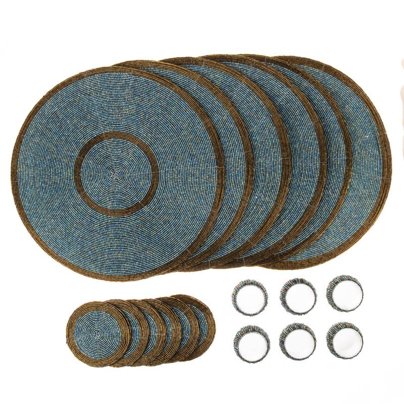 Tischsets, Untersetzer und Serviettenringe im Set – handgefertigte Glasperlen